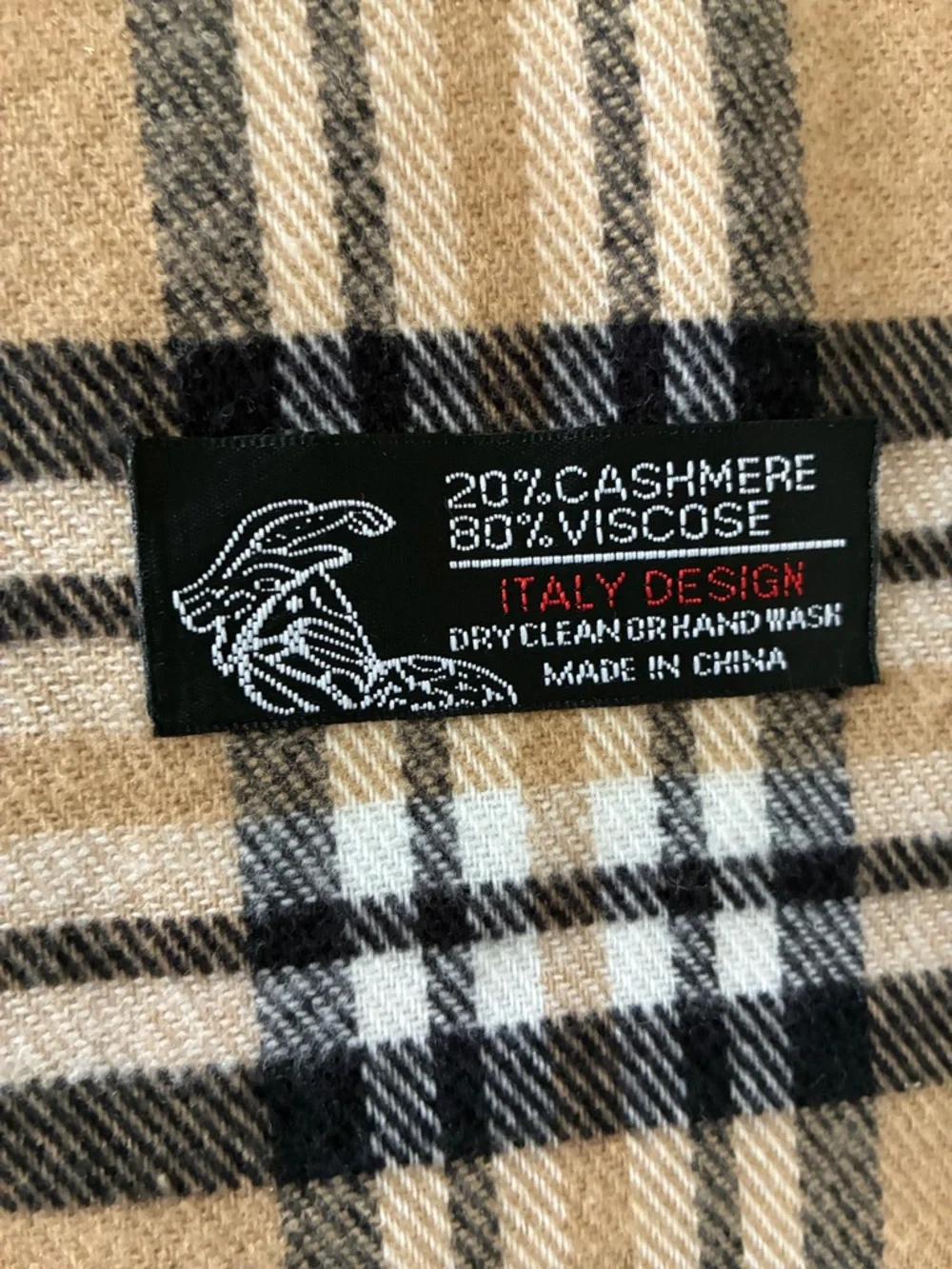 Plaid Cashmere Blend Vintage Inspired Scarf - Tan & Red Check - Soft Fringe